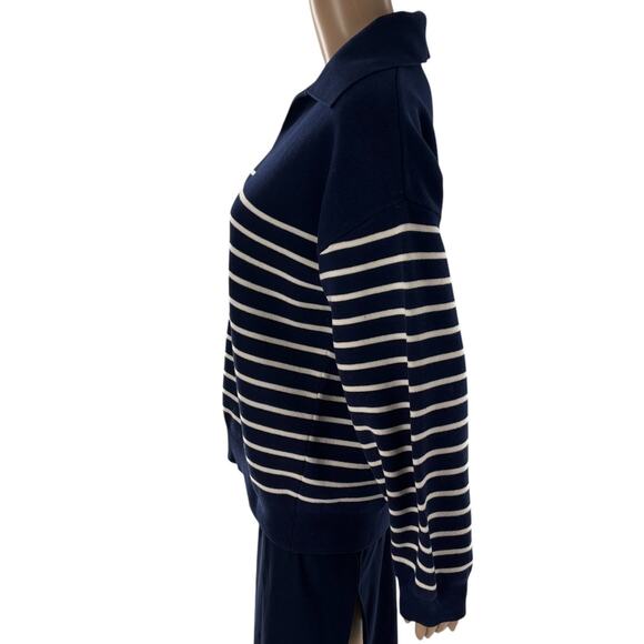 & Other Stories White Striped Blue V Neck Collared Cotton Sweater - Picture 5 of 9